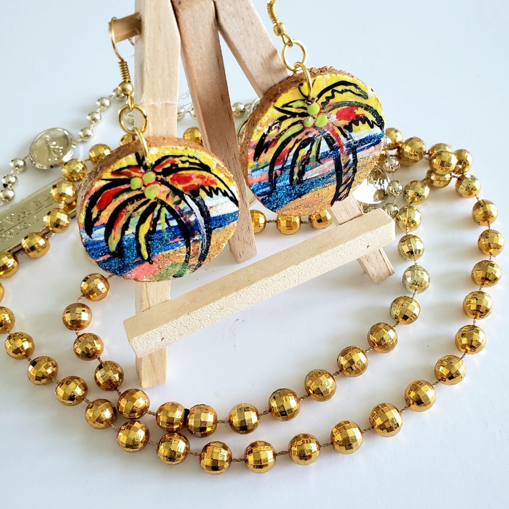 Artist Designed Palm Tree Dangle Earrings